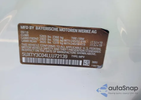 2020 BMW X3 Sdrive30I z USA, uszkodzony, nr VIN 5UXTY3C04LLU72139